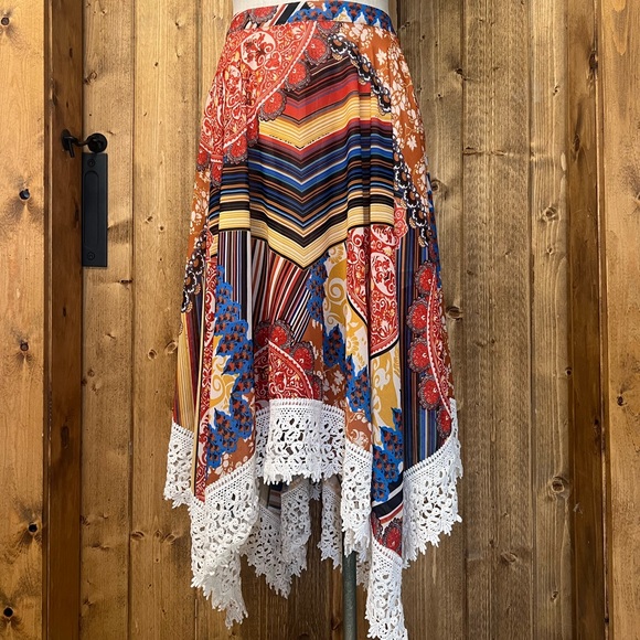 Boston Proper 14 Asymmetrical Handkerchief Boho Crochet Lace Skirt Beachy - Picture 2 of 9